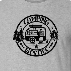 Camping Besties T-Shirt, Retro Camper Badge Design for Friends and Outdoor Adventure Trips