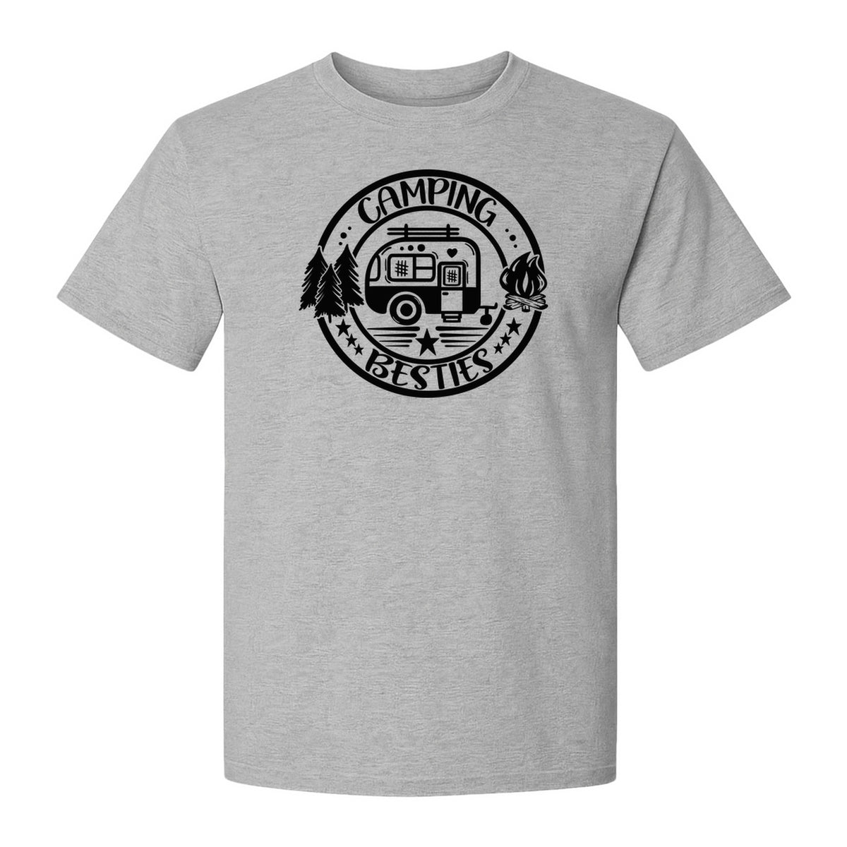 Camping Besties T-Shirt, Retro Camper Badge Design for Friends and Outdoor Adventure Trips