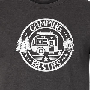 Camping Besties T-Shirt, Retro Camper Badge Design for Friends and Outdoor Adventure Trips