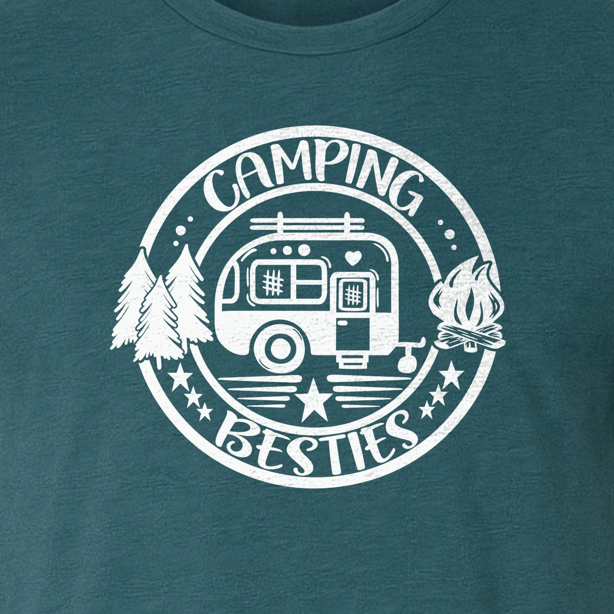 Camping Besties T-Shirt, Retro Camper Badge Design for Friends and Outdoor Adventure Trips