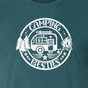 Camping Besties T-Shirt, Retro Camper Badge Design for Friends and Outdoor Adventure Trips