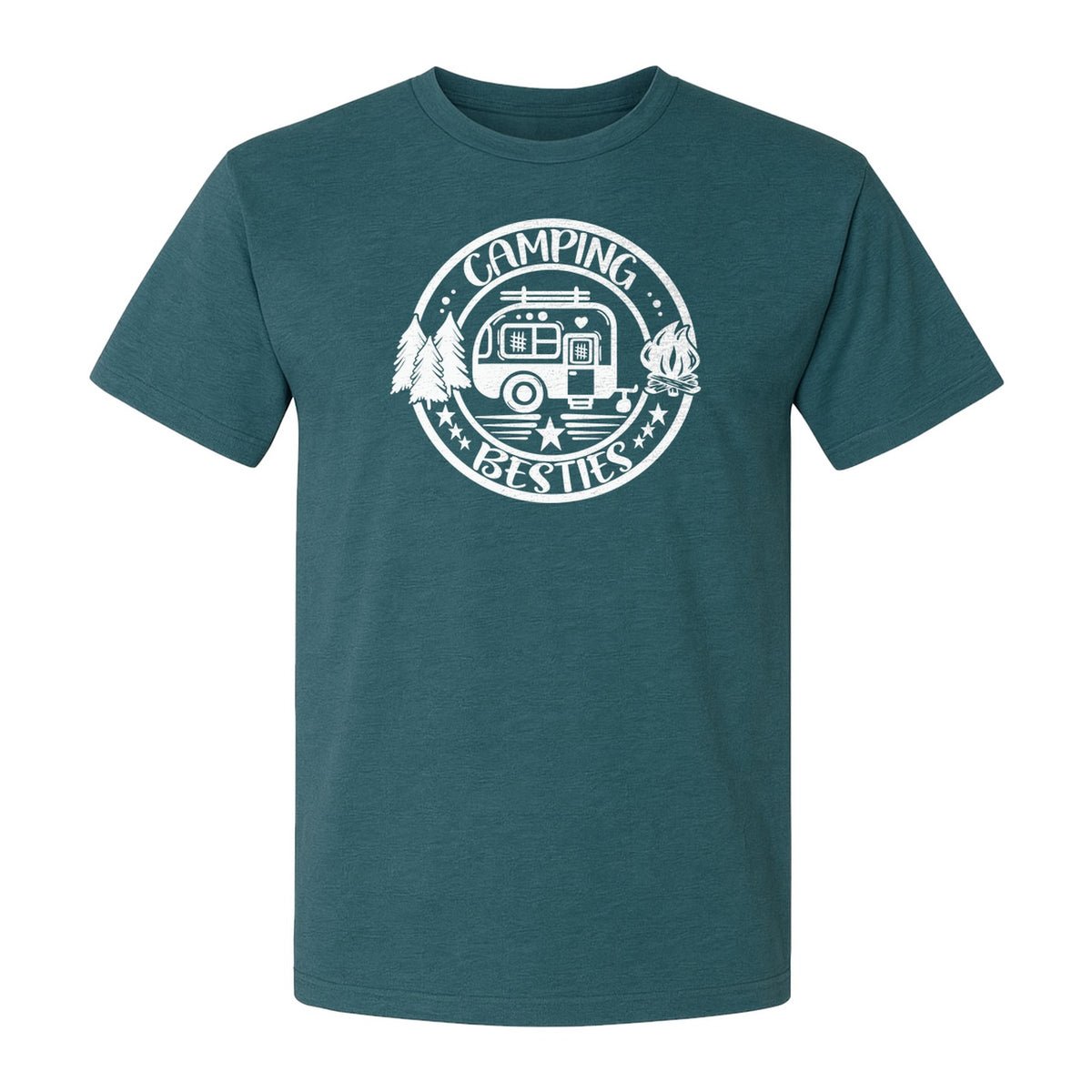 Camping Besties T-Shirt, Retro Camper Badge Design for Friends and Outdoor Adventure Trips