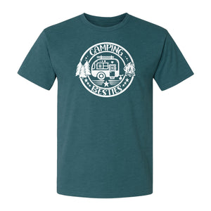 Camping Besties T-Shirt, Retro Camper Badge Design for Friends and Outdoor Adventure Trips