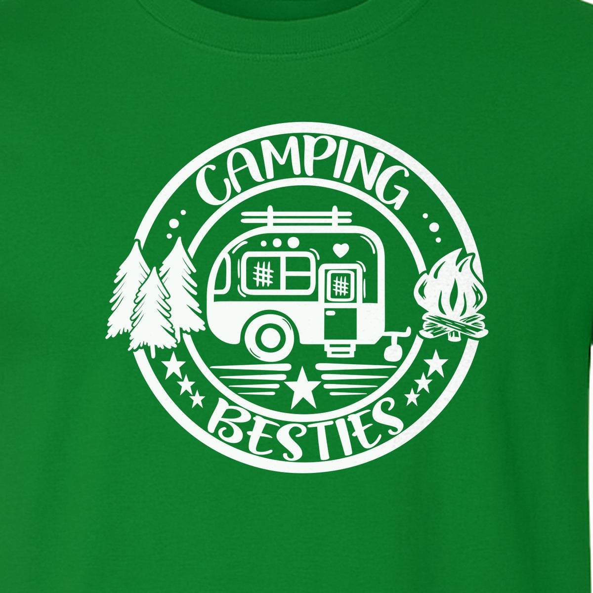 Camping Besties T-Shirt, Retro Camper Badge Design for Friends and Outdoor Adventure Trips