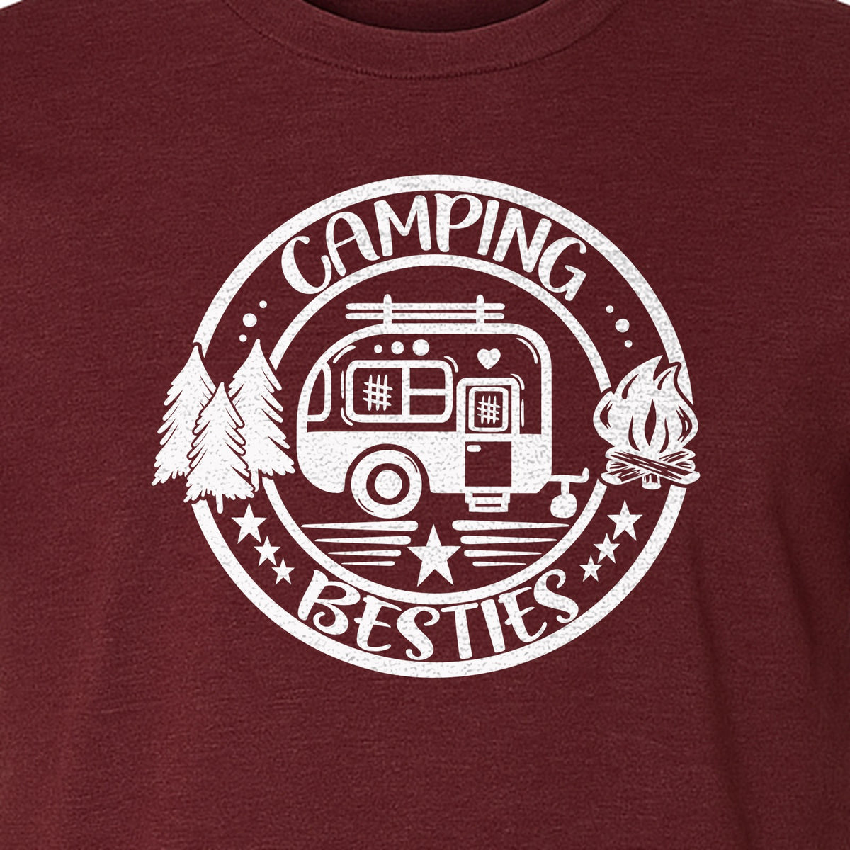 Camping Besties T-Shirt, Retro Camper Badge Design for Friends and Outdoor Adventure Trips