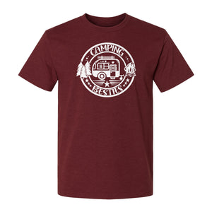 Camping Besties T-Shirt, Retro Camper Badge Design for Friends and Outdoor Adventure Trips