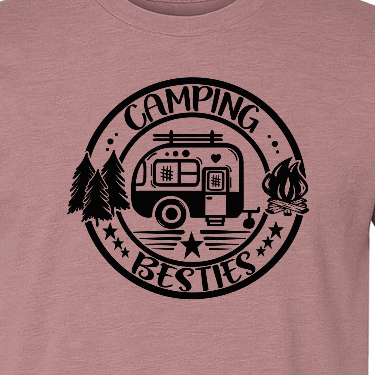 Camping Besties T-Shirt, Retro Camper Badge Design for Friends and Outdoor Adventure Trips