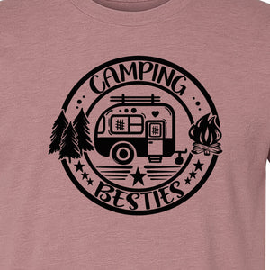 Camping Besties T-Shirt, Retro Camper Badge Design for Friends and Outdoor Adventure Trips