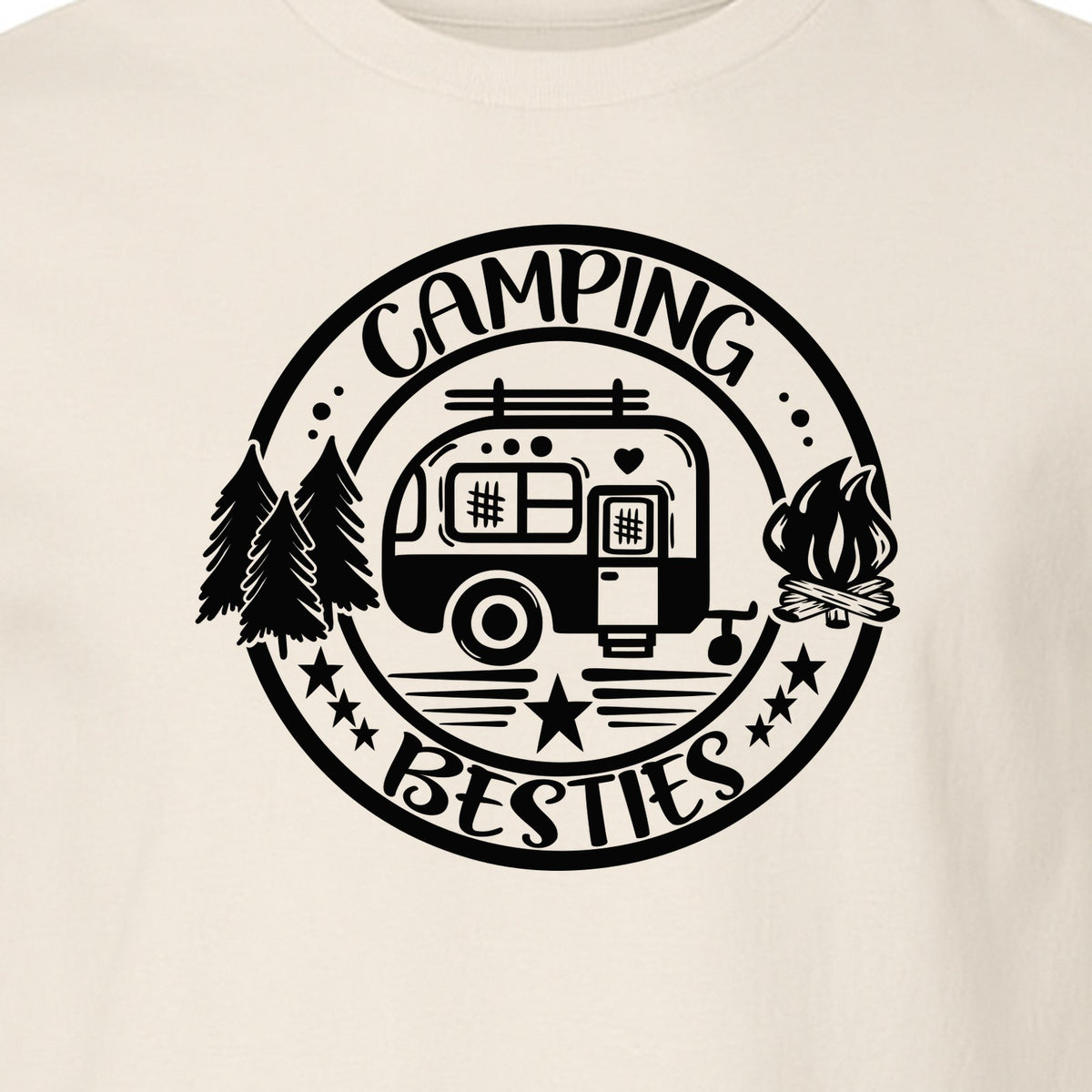 Camping Besties T-Shirt, Retro Camper Badge Design for Friends and Outdoor Adventure Trips
