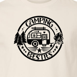 Camping Besties T-Shirt, Retro Camper Badge Design for Friends and Outdoor Adventure Trips