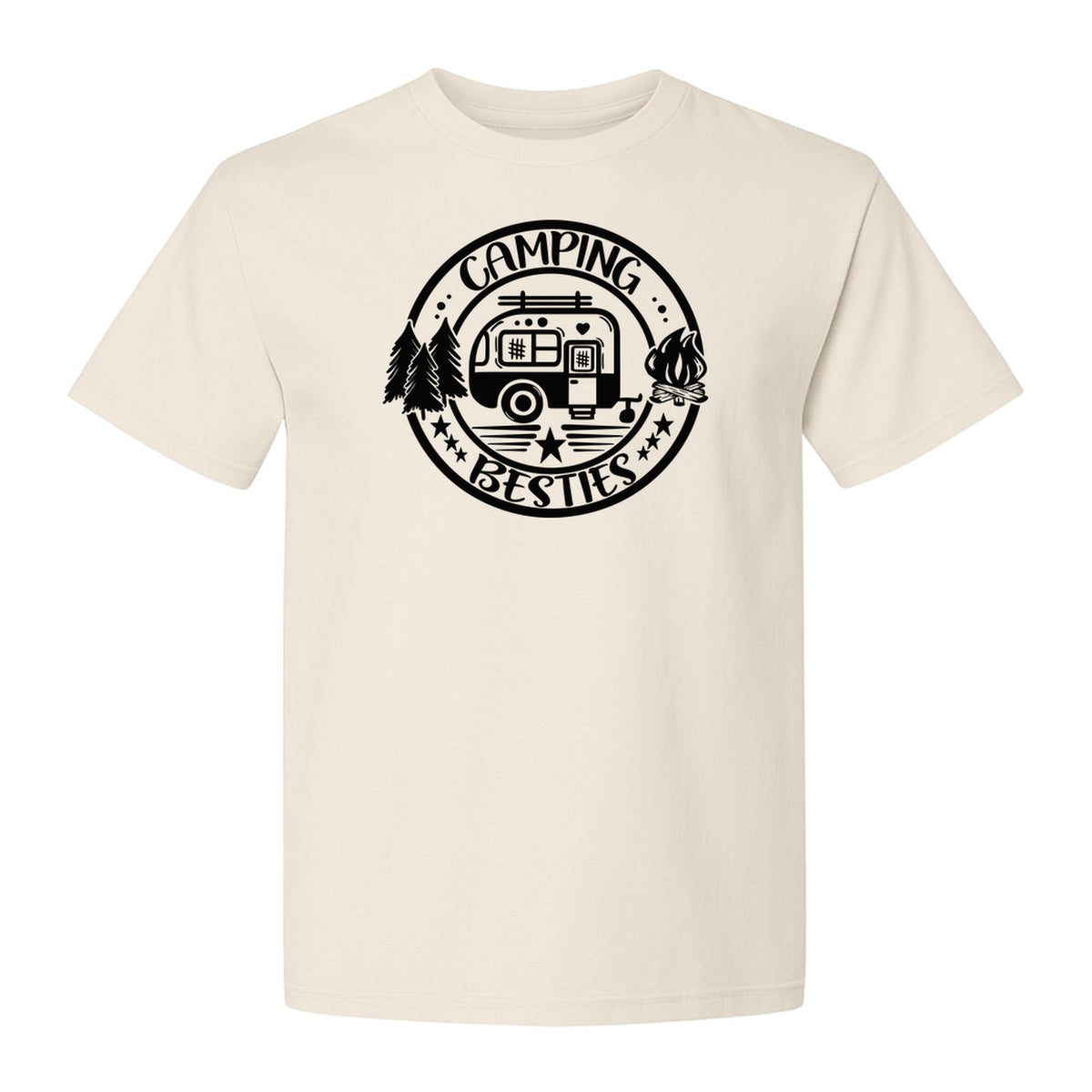 Camping Besties T-Shirt, Retro Camper Badge Design for Friends and Outdoor Adventure Trips