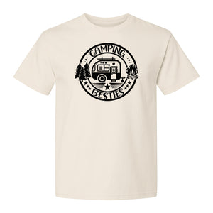 Camping Besties T-Shirt, Retro Camper Badge Design for Friends and Outdoor Adventure Trips