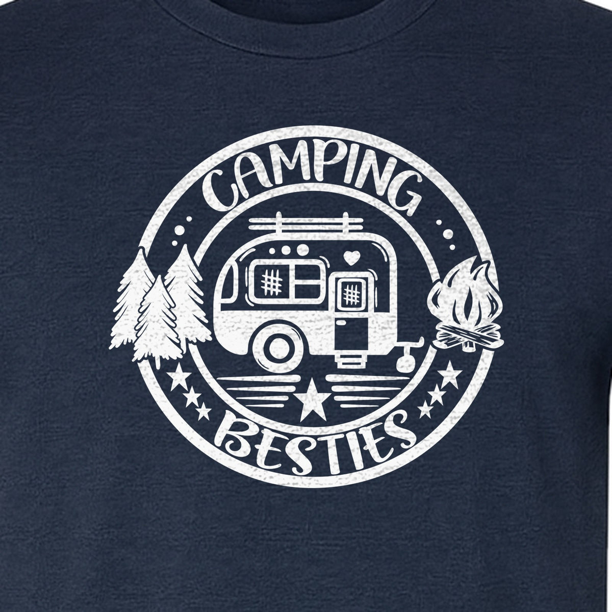 Camping Besties T-Shirt, Retro Camper Badge Design for Friends and Outdoor Adventure Trips