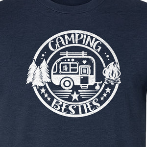 Camping Besties T-Shirt, Retro Camper Badge Design for Friends and Outdoor Adventure Trips