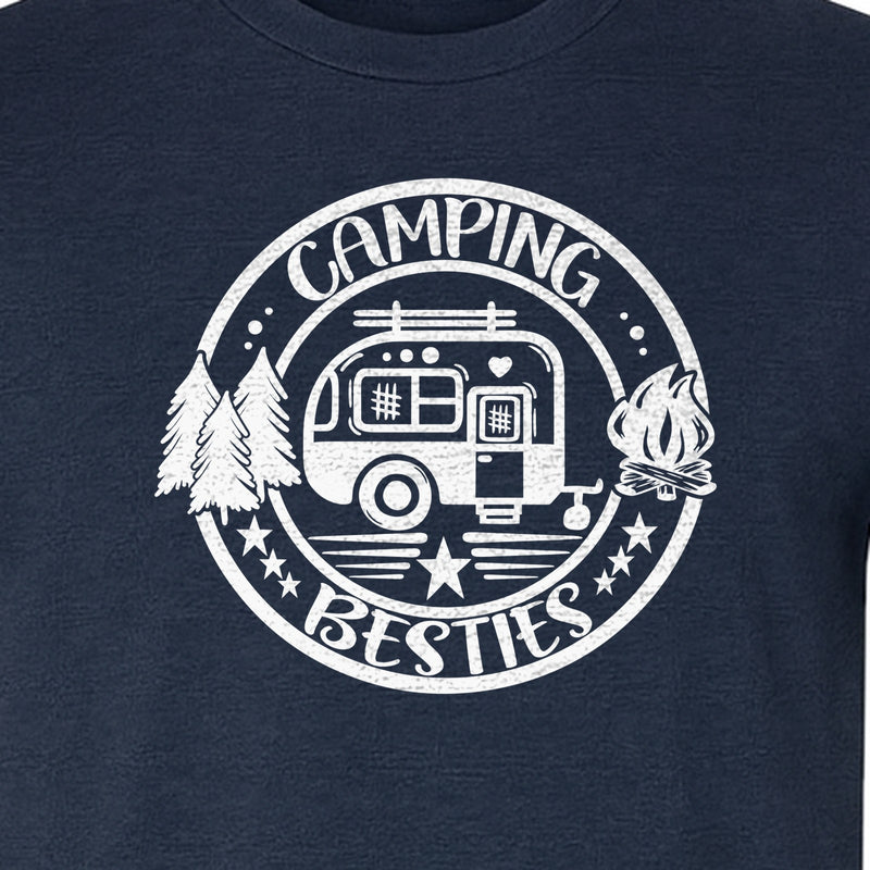 Camping Besties T-Shirt, Retro Camper Badge Design for Friends and Outdoor Adventure Trips