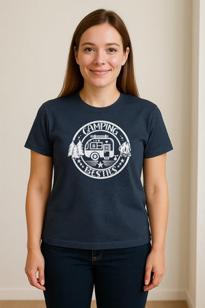 Camping Besties T-Shirt, Retro Camper Badge Design for Friends and Outdoor Adventure Trips
