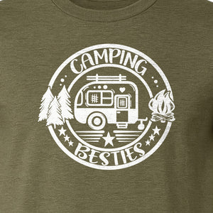Camping Besties T-Shirt, Retro Camper Badge Design for Friends and Outdoor Adventure Trips