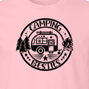 Camping Besties T-Shirt, Retro Camper Badge Design for Friends and Outdoor Adventure Trips