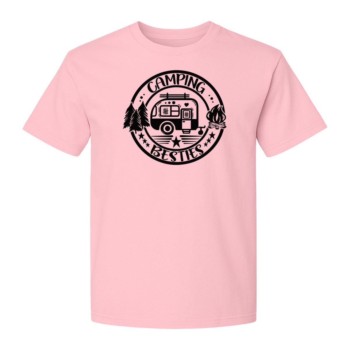 Camping Besties T-Shirt, Retro Camper Badge Design for Friends and Outdoor Adventure Trips