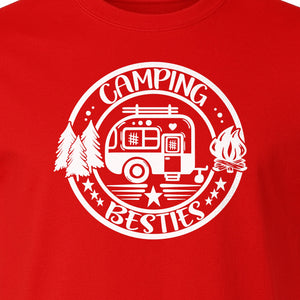 Camping Besties T-Shirt, Retro Camper Badge Design for Friends and Outdoor Adventure Trips
