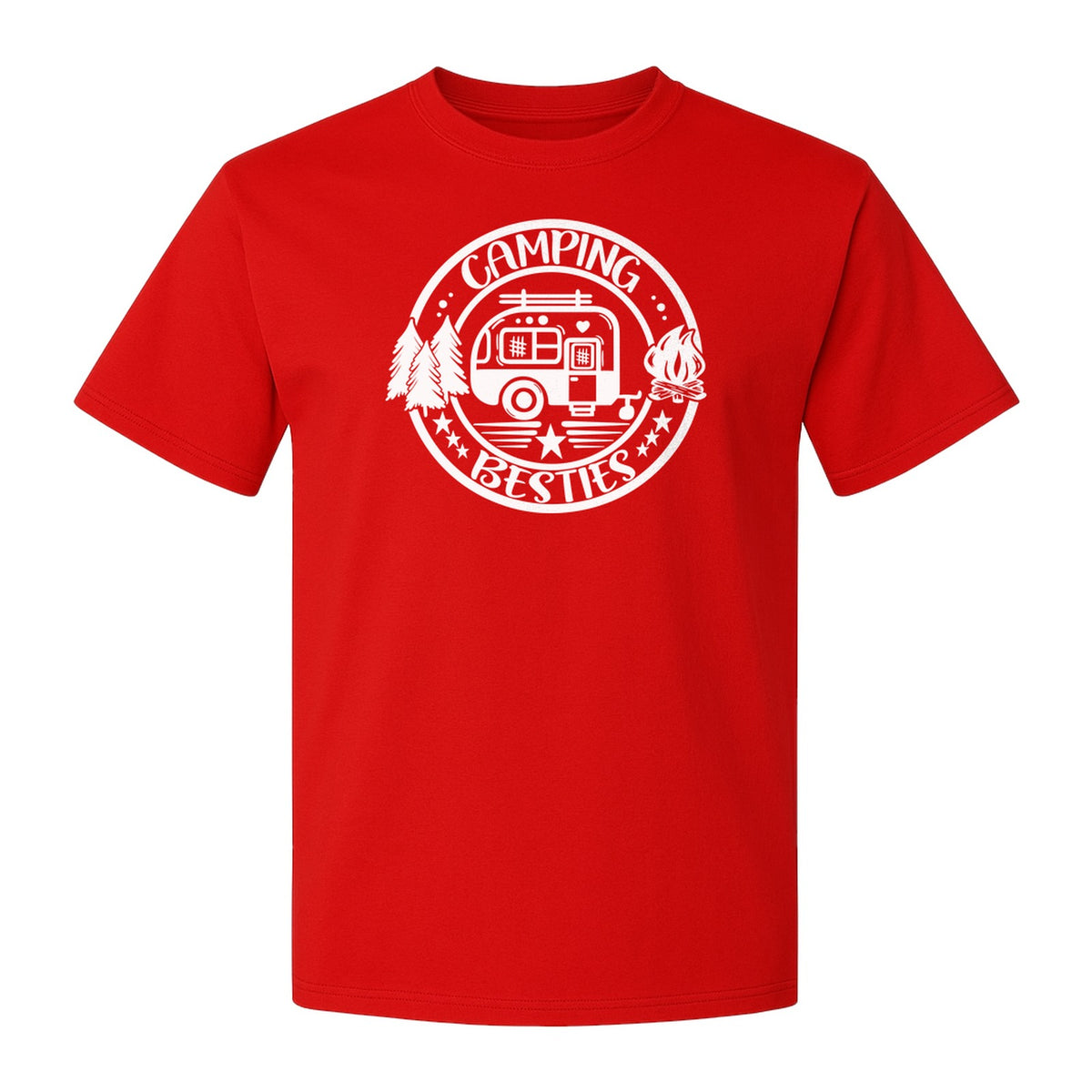 Camping Besties T-Shirt, Retro Camper Badge Design for Friends and Outdoor Adventure Trips