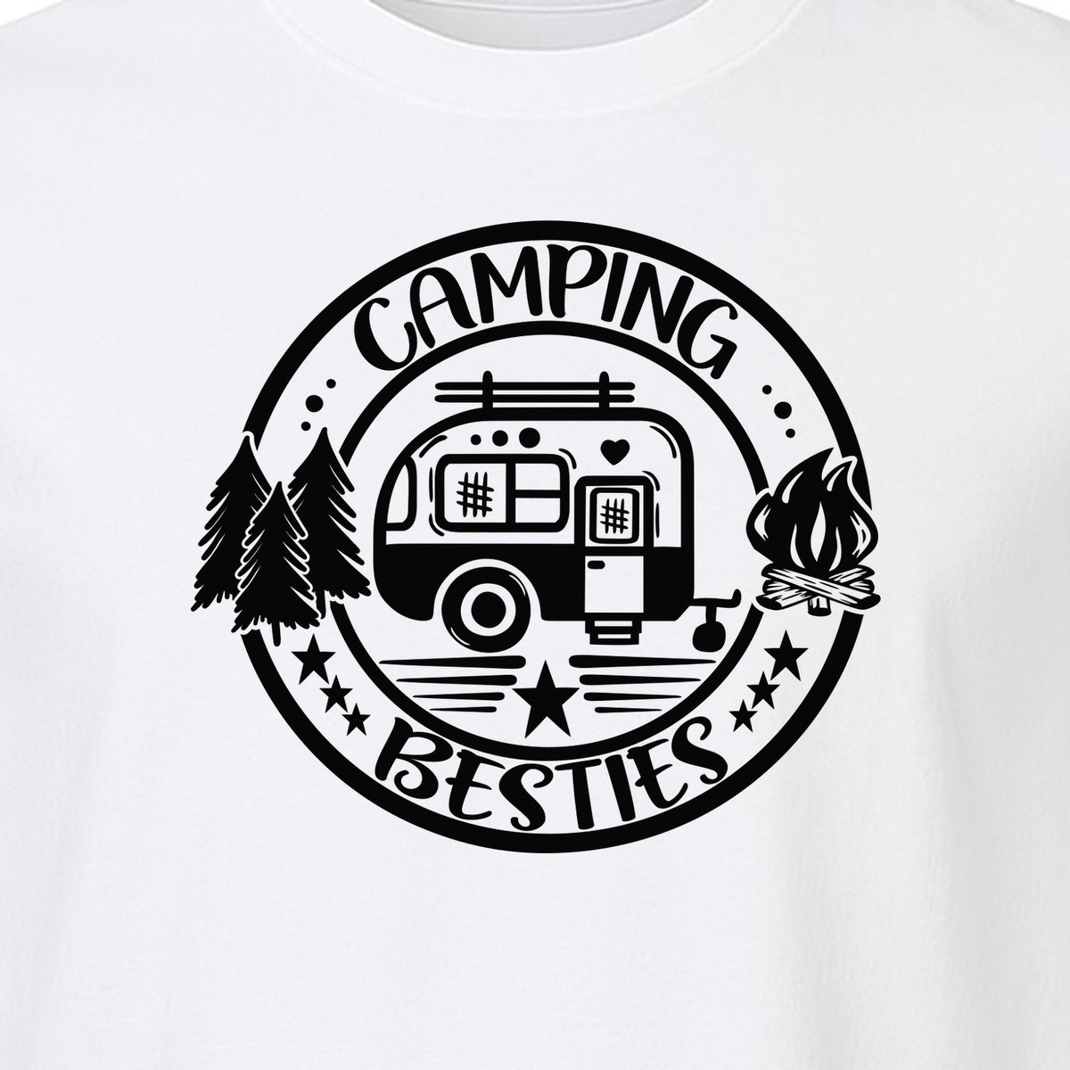 Camping Besties T-Shirt, Retro Camper Badge Design for Friends and Outdoor Adventure Trips