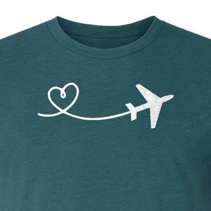 Airplane Heart T-Shirt, Minimal Flight Path Graphic for Aviators and Travel Lovers