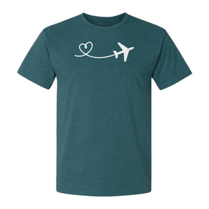 Airplane Heart T-Shirt, Minimal Flight Path Graphic for Aviators and Travel Lovers