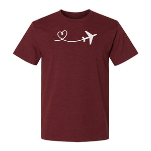 Airplane Heart T-Shirt, Minimal Flight Path Graphic for Aviators and Travel Lovers