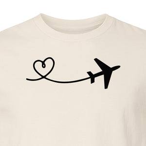 Airplane Heart T-Shirt, Minimal Flight Path Graphic for Aviators and Travel Lovers