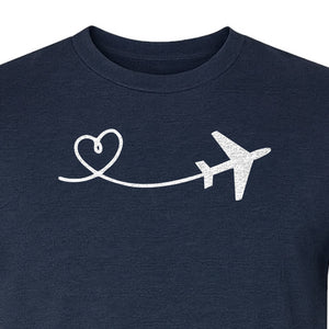 Airplane Heart T-Shirt, Minimal Flight Path Graphic for Aviators and Travel Lovers