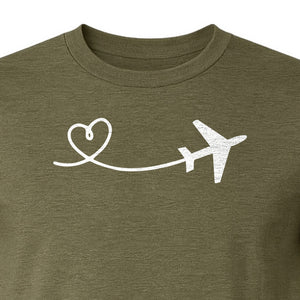 Airplane Heart T-Shirt, Minimal Flight Path Graphic for Aviators and Travel Lovers