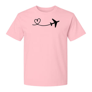 Airplane Heart T-Shirt, Minimal Flight Path Graphic for Aviators and Travel Lovers
