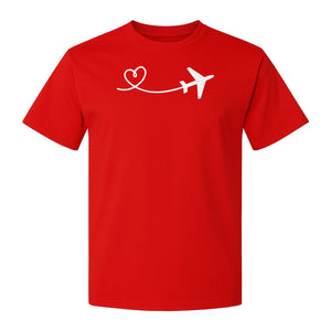Airplane Heart T-Shirt, Minimal Flight Path Graphic for Aviators and Travel Lovers