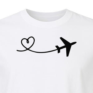 Airplane Heart T-Shirt, Minimal Flight Path Graphic for Aviators and Travel Lovers