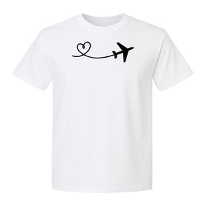 Airplane Heart T-Shirt, Minimal Flight Path Graphic for Aviators and Travel Lovers