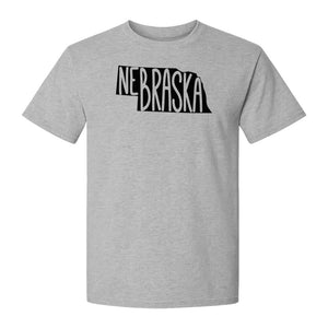Nebraska State Map T-Shirt, Hand-Drawn Lettering Travel Souvenir for Residents and Visitors