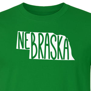 Nebraska State Map T-Shirt, Hand-Drawn Lettering Travel Souvenir for Residents and Visitors