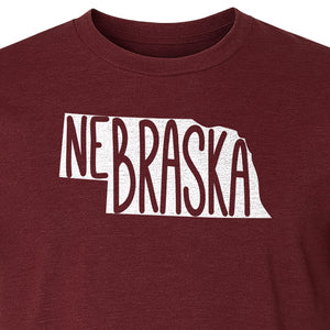 Nebraska State Map T-Shirt, Hand-Drawn Lettering Travel Souvenir for Residents and Visitors