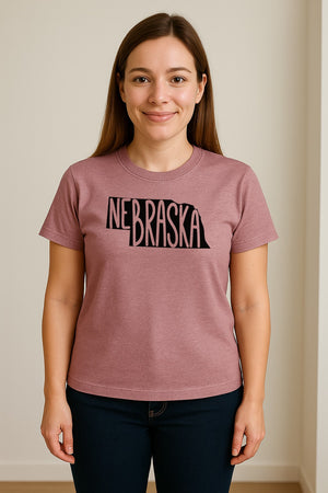 Nebraska State Map T-Shirt, Hand-Drawn Lettering Travel Souvenir for Residents and Visitors