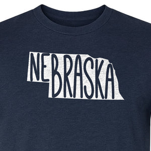 Nebraska State Map T-Shirt, Hand-Drawn Lettering Travel Souvenir for Residents and Visitors