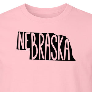Nebraska State Map T-Shirt, Hand-Drawn Lettering Travel Souvenir for Residents and Visitors