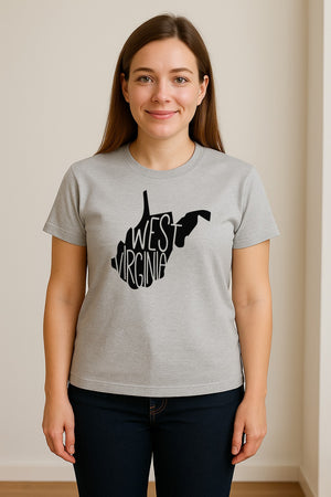 West Virginia T-Shirt, State Outline Typography Design for Home Pride and Travel