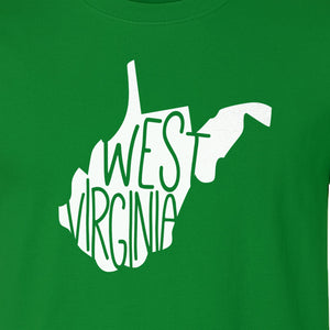 West Virginia T-Shirt, State Outline Typography Design for Home Pride and Travel