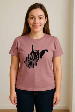 West Virginia T-Shirt, State Outline Typography Design for Home Pride and Travel
