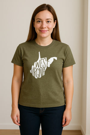 West Virginia T-Shirt, State Outline Typography Design for Home Pride and Travel
