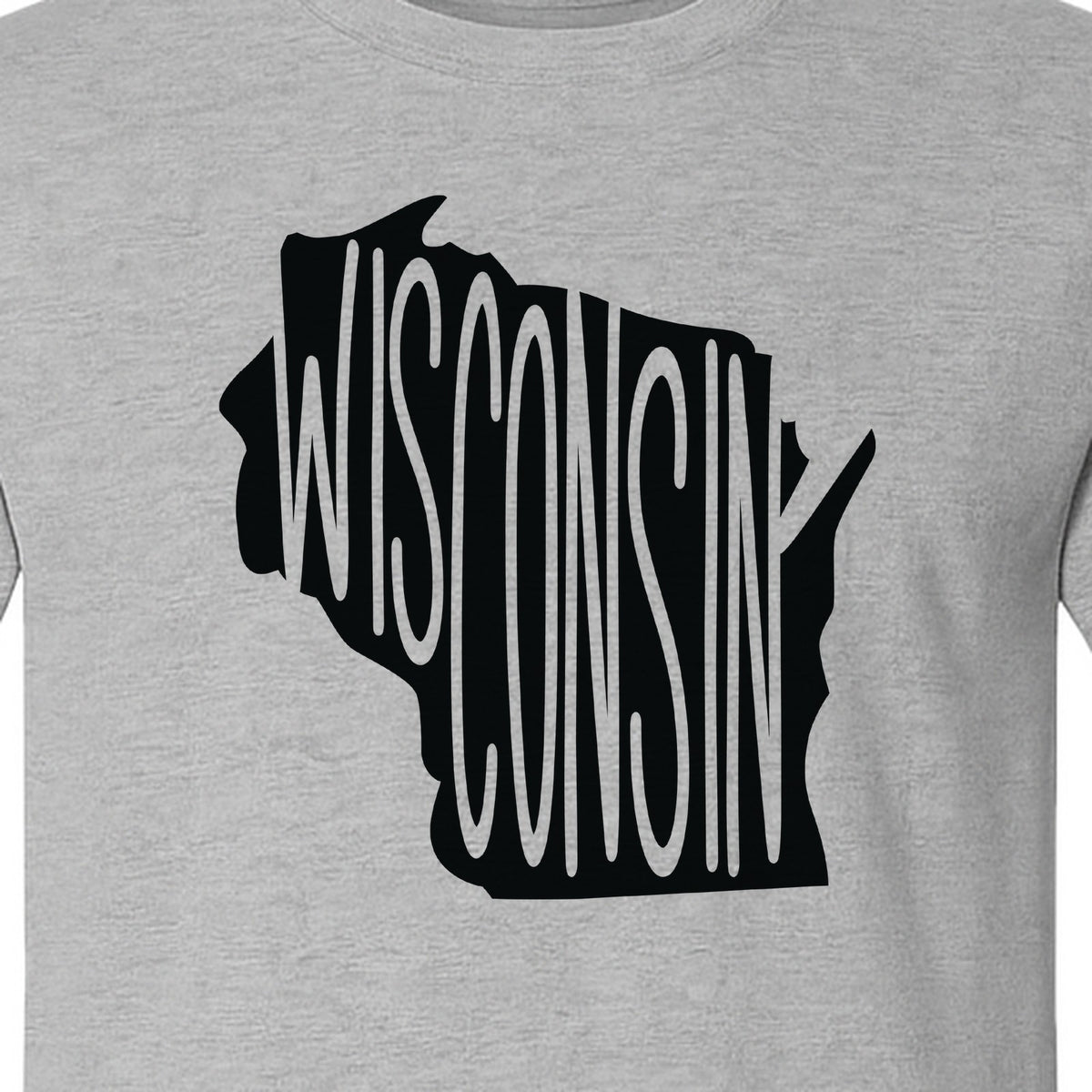Wisconsin T-Shirt, State Outline Map Graphic for Midwest Residents and Road Trip Souvenirs