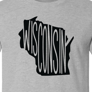 Wisconsin T-Shirt, State Outline Map Graphic for Midwest Residents and Road Trip Souvenirs