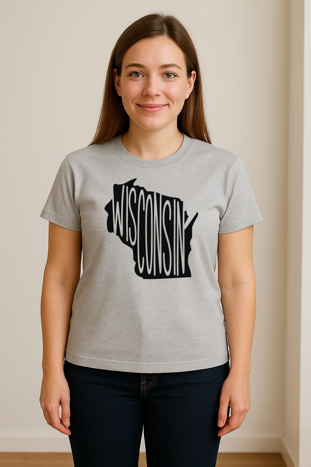 Wisconsin T-Shirt, State Outline Map Graphic for Midwest Residents and Road Trip Souvenirs