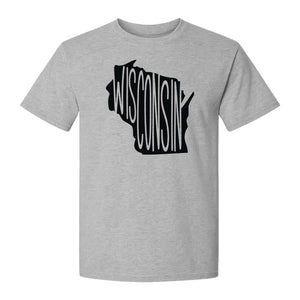 Wisconsin T-Shirt, State Outline Map Graphic for Midwest Residents and Road Trip Souvenirs